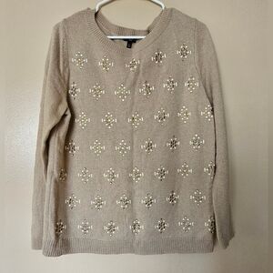 Talbots Rhinestone Gem Wool & Cashmere Blend Crewneck Sweater Plus Sz 1X Office
